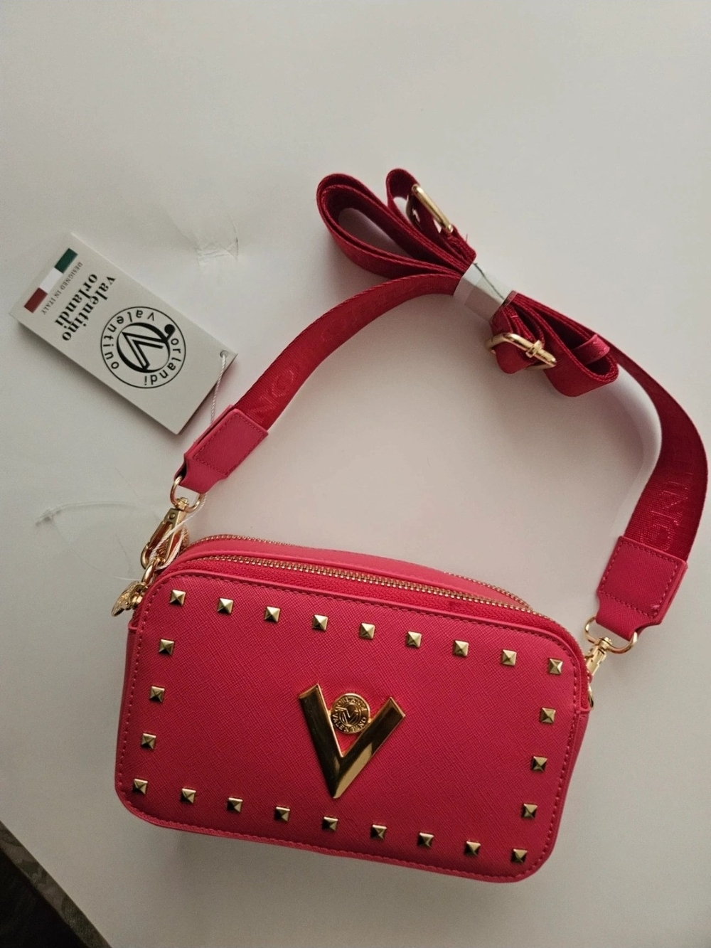 Vittorio Hot Pink Studded Crossbody Bag with Gold Hardware